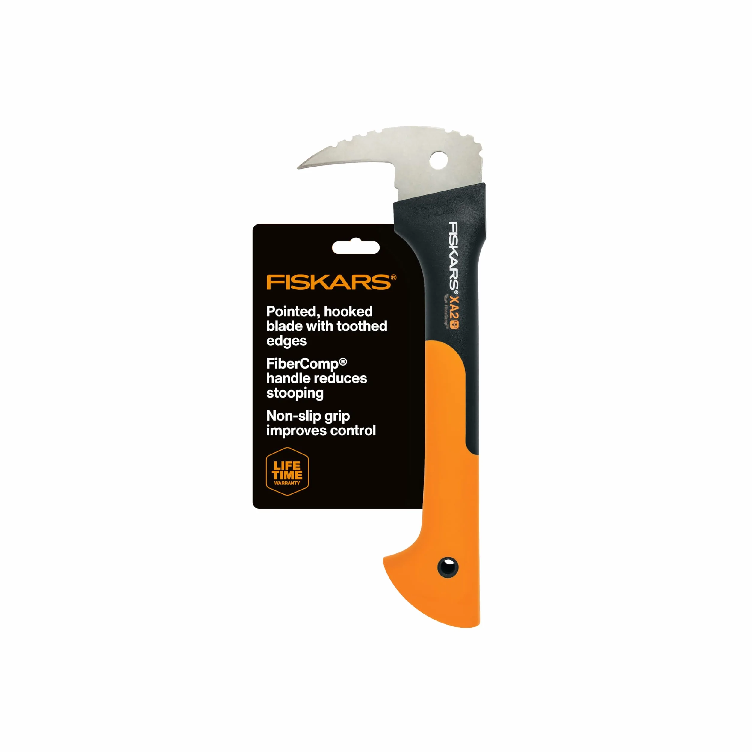 Fiskars 30,5 cm Hakenkaron, Rutschfester Griff mit spitzer, abgewinkelter Klinge, Landschaftsbauwerkzeug zum Drehen, Ziehen, Stapeln von Holzscheiten, Schwarz/Orange