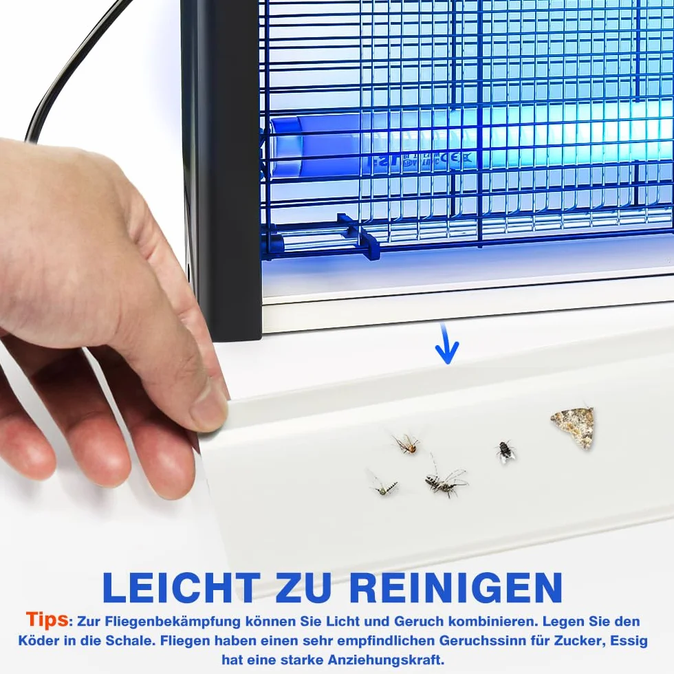 Insektenvernichter Elektrisch, Leistungsstark 3500V & 20W UV Elektrische Fliegenfalle, Mückenlampe mit Waschbares Tablett und Aufhängekette Geeignet für Schlafzimmer, Wohnzimmer, Esszimmer