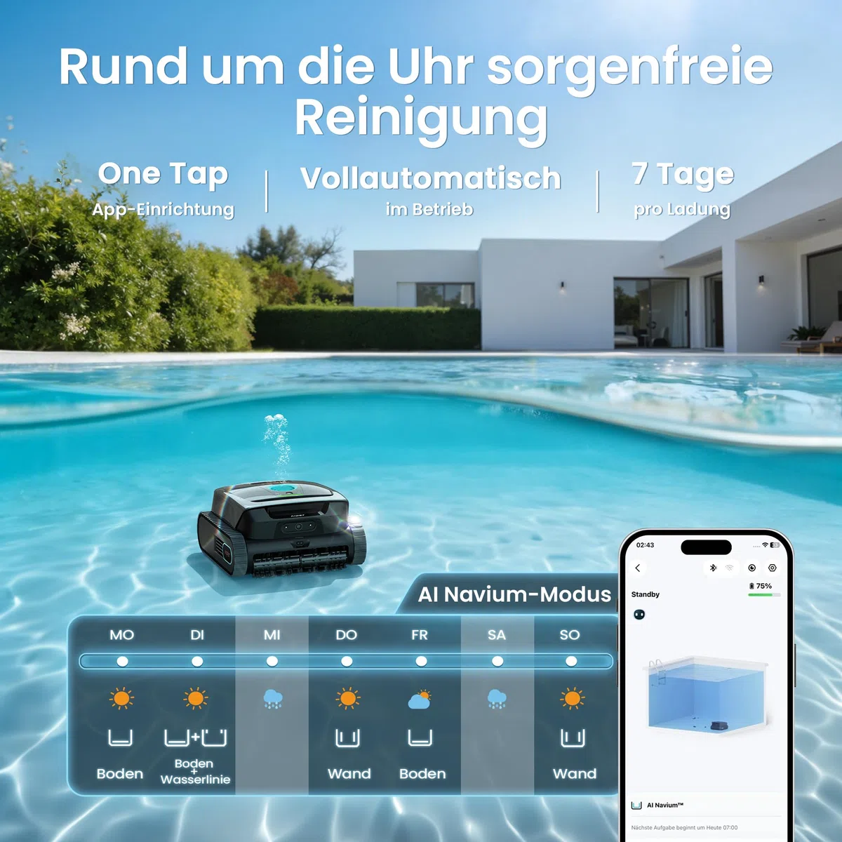 (2026 Neu) Aiper Scuba V3 Poolroboter Akku für Wand und Boden, Smart Poolsauger mit APP und KI-Visio, Wasserlinienreinigung, 3-μm-Filter, für Pools bis zu 200 m²
