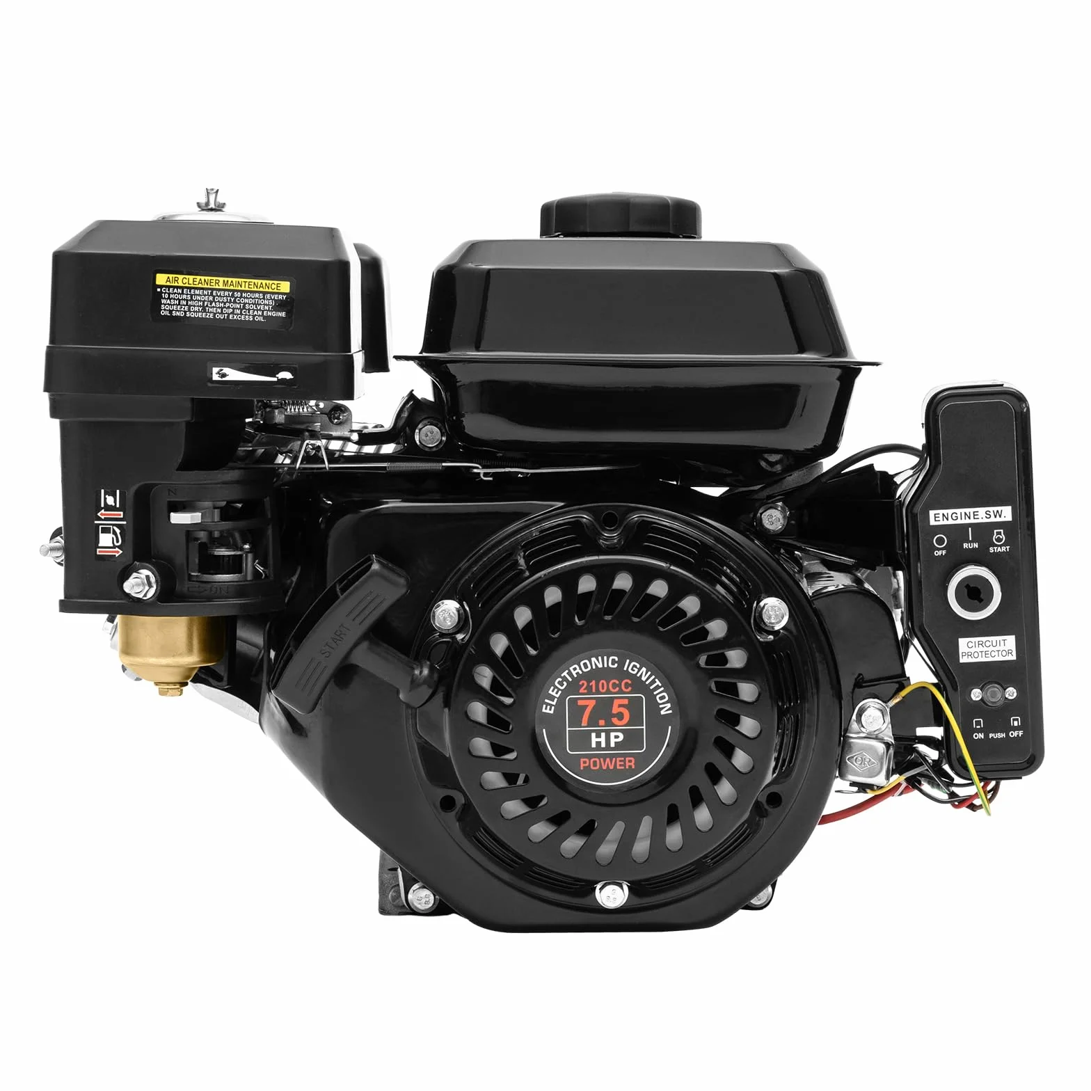 7,5 PS 212CC 4-Takt Benzinmotor mit E-Starter, Kartmotor, Standmotor, Industriemotor, 3600 U/min, 20mm Welle, Ölmangelschutz, für Go-Karts, Mikrotillern, Reinigungsmaschinen