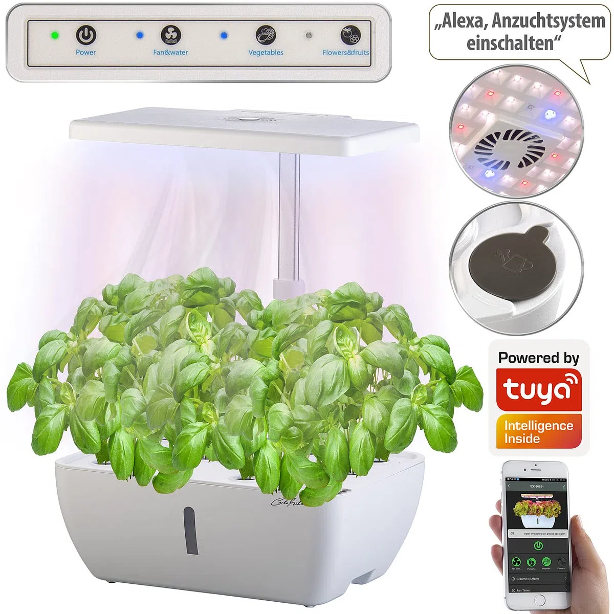 Carlo Milano Grow Lampe: Smartes WLAN-Anzuchtsystem für 12 Pflanzen, Wachstums-LEDs, App, 7 l (Led Grow, Anzuchtbox, Kräutergarten)