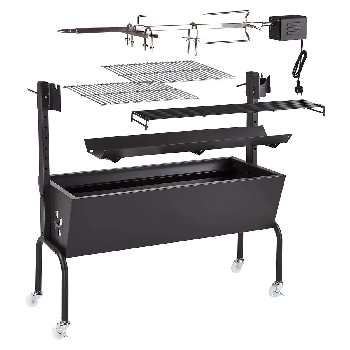 DEMA Spanferkelgrill Normandie – Lammgrill, BBQ Grill, Grillwagen, Spießgrill – 85 cm, mit Motor, robust, langlebig – für Spanferkel, Lamm, Outdoor