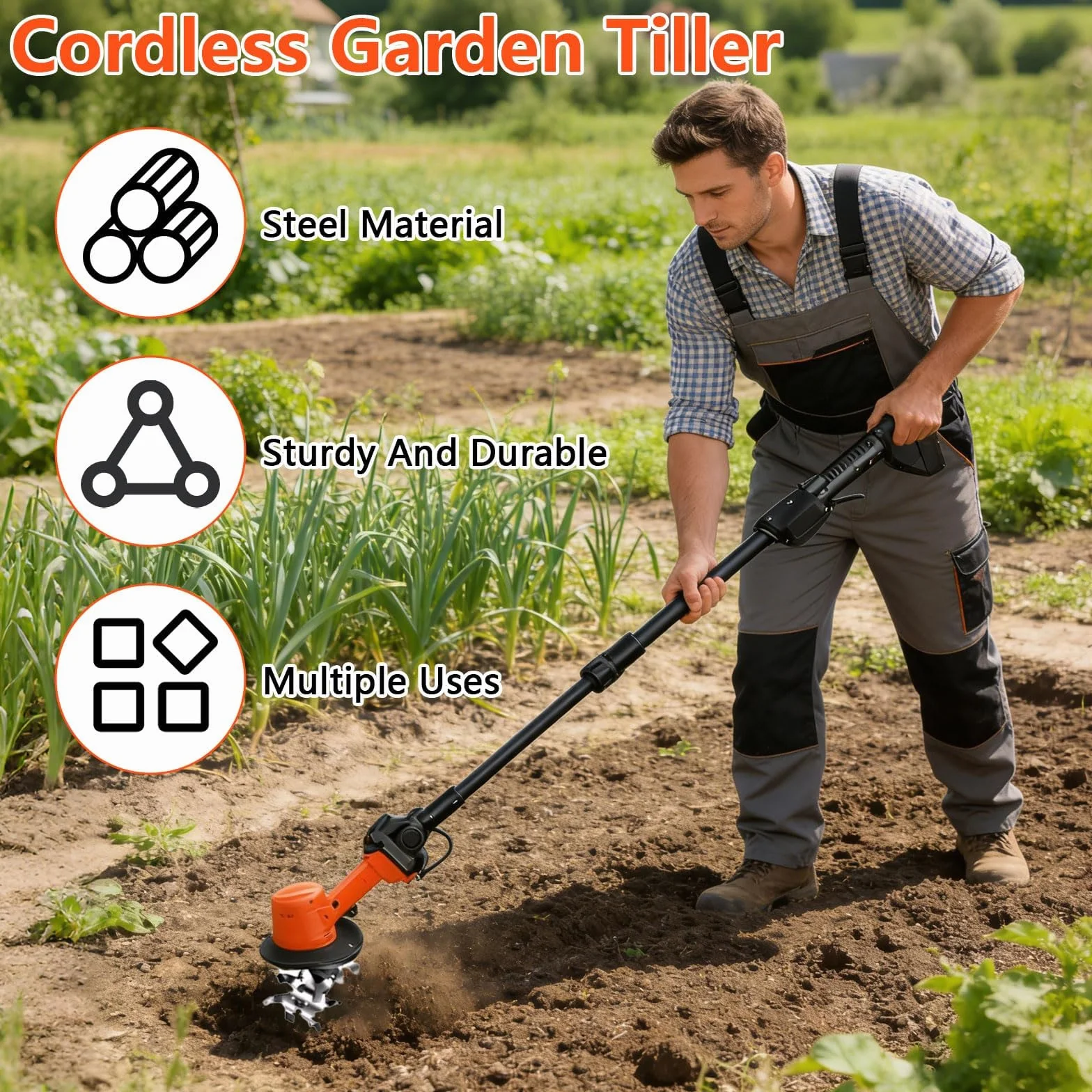 21V Gartenfräse Elektrisch, 550W Akku-Bodenhacke mit 10cm Frästiefe und 10cm Fräsbreite, 235 U/min Drehzahl Ackerfräse, Garten Geräte Akku Bodenhacke mit 2 Akkus 3000mAh und 1,3M Handgriff Gartenhacke