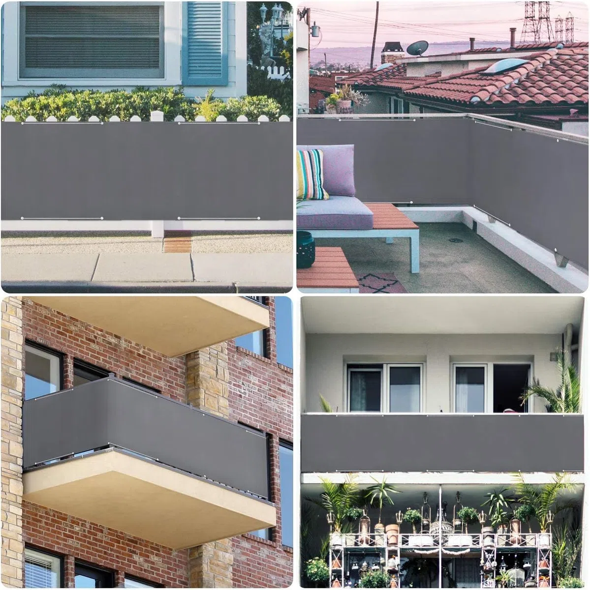 Sichtschutz Balkon 105 x 870 cm UV Und Witterungsbeständigkeit Balkonschutz Balkonabdeckung Sonnensegel Rechteckig mit Ösen Und Kabelbinder für Den Gartenzaun, Grau