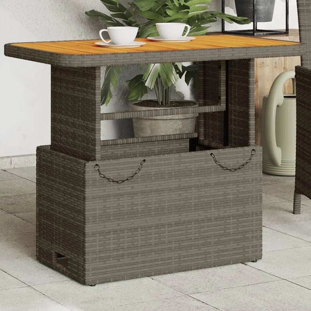 vidaXL Gartentisch, Outdoor Tisch mit Verstellbarer Tischplatte, Couchtisch mit Stahlrahmen, Esstisch Gartenmöbel, Grau Poly Rattan Akazienholz