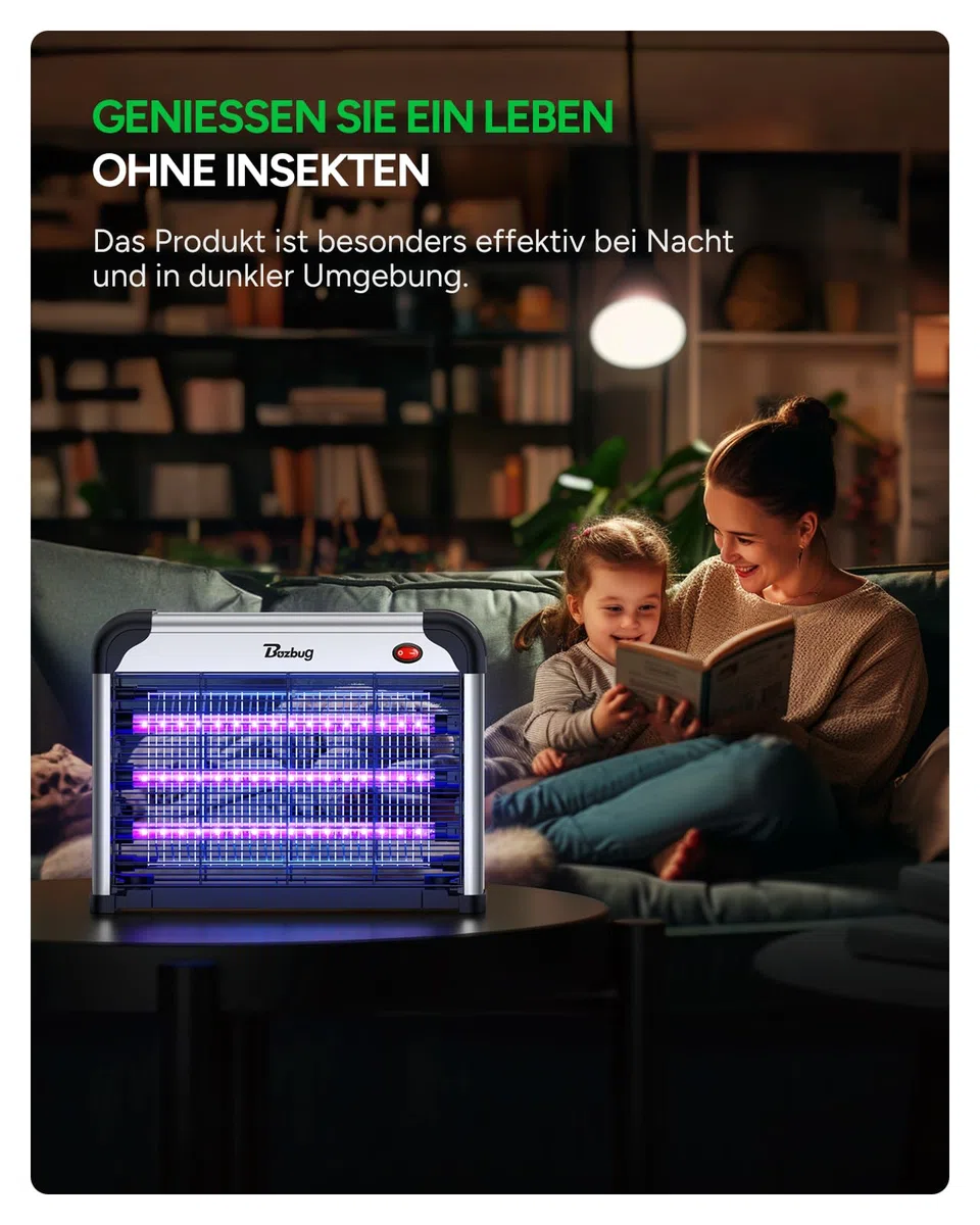 Buzbug LED Insektenvernichter, 3800V Starke Mücken- und Fliegenfalle, 3 Lampen, Nachhaltig mit geringerem Stromverbrauch, Mückenlampe, Mückenschutz, Mückenabwehr, Insektenfänger (Neues Schwarz)
