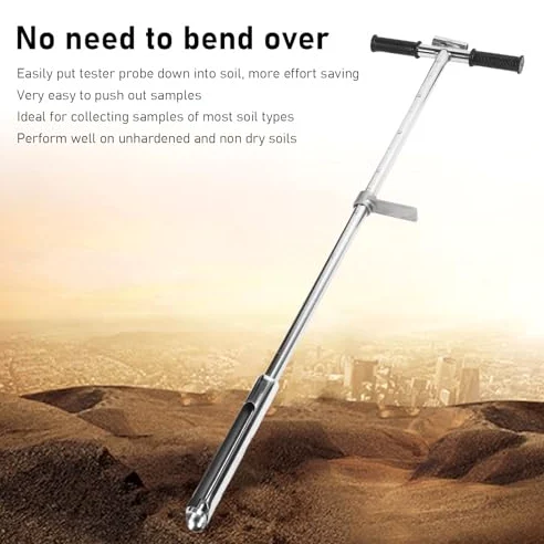 Bodenprobenehmer, 105cm Bodenprobe Sonde Edelstahl Bodensonden-Probenehmer mit Auswerfer-Fußpedal und T-Griff für Rasen Garten Bauernhof