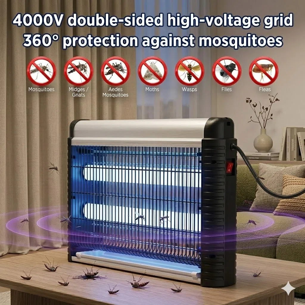 Insektenvernichter Elektrisch 35W, UV Mückenlampe 4000V mit 395nm Licht, Elektrische Fliegenfalle gegen Mücken,Fliegen & Motten