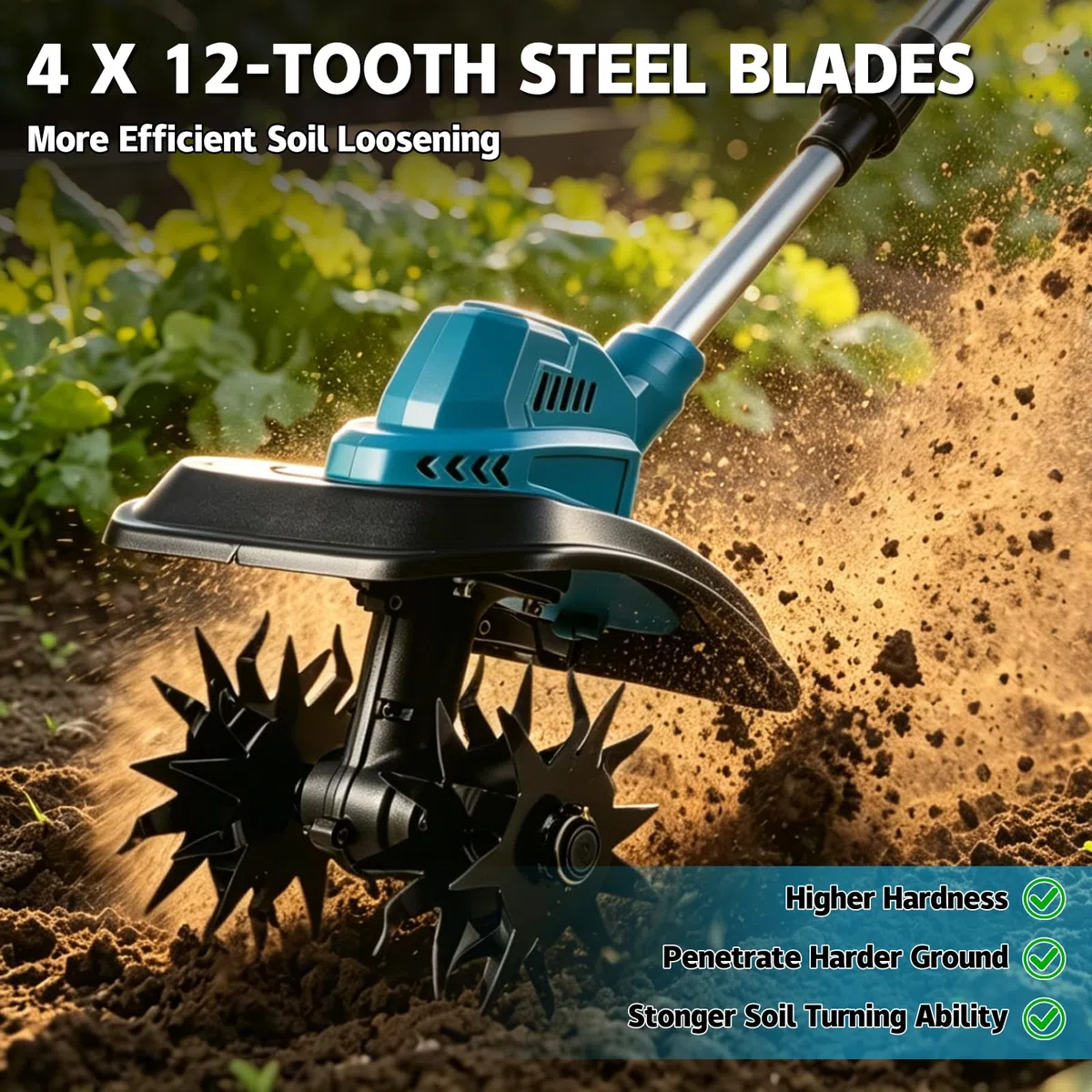 Akku Bodenhacke Motorhacke für Makita 18V (ohne Akku), 500W Bürstenloser Motor, 22cm Arbeitsbreite & 17cm Tiefe, 48 Robuste Stahlzinken, Leichte Elektro-Gartenfräse für Beete Hochbeete Gemüsegarten