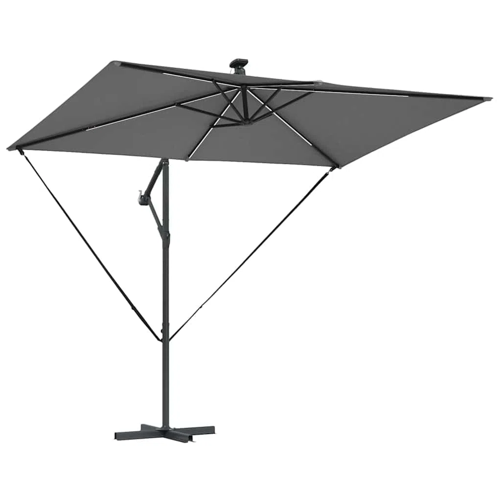 Sonnenschirm mit LED-Lichtleisten Anthrazit freischwingend 294 x 200 x 270 cm aus Polyester Aluminium wetterfest klappbar neigbar mit Solarlicht für Garten Balkon Terrasse