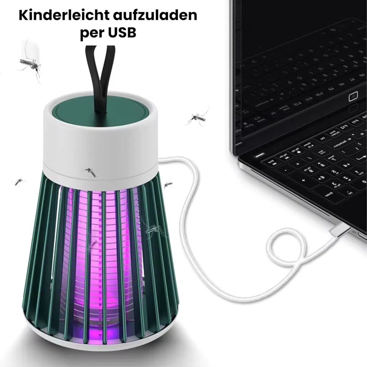 mosquishock Mosquito lamp 3-in-1 Akku-Moskitolampe – wasserdichte, Tragbare und Aufhängbare Insektenabwehr für drinnen und draußen, Effektiver Moskito-Zapper für Outdoor-Schutz(Grau)