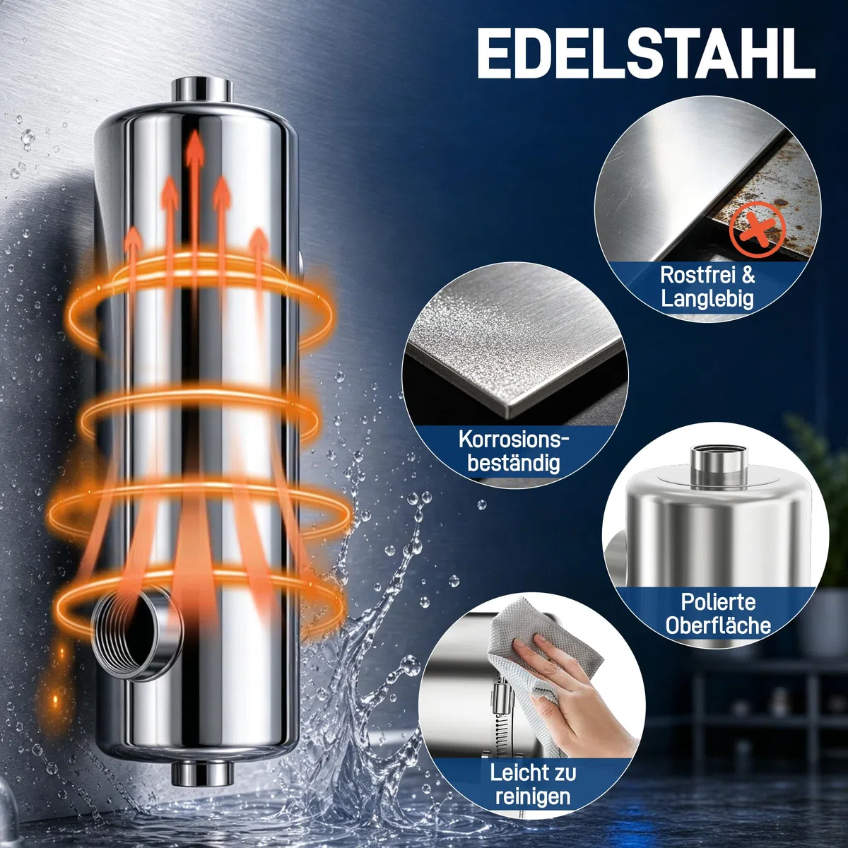 AufuN 60kW Pool Wärmetauscher Edelstahl Schwimmbad Heizung Wärmetauscher für Pool, Spa Whirlpool Hochleistungs Poolheizung ohne Strom 57 x 12 cm für Salz und Süßwasser
