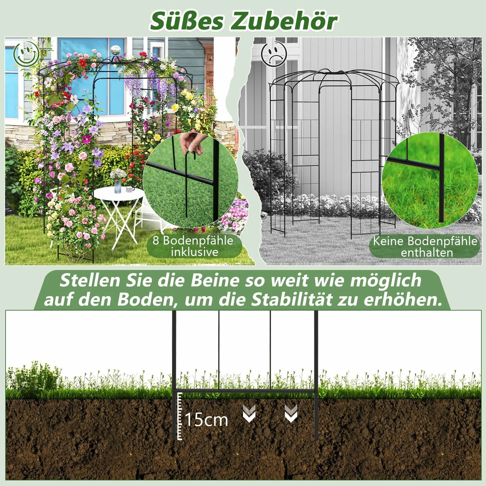 COSTWAY Rosenbogen Metall Rosenpavillon, Gartenbogen für Kletterpflanzen, Torbogen Garten, Rosengitter Rankhilfe, Rankgitter Gartenpavillon, Rankbogen für Veranda Hochzeit Partys, 198 x 198 x 284 cm
