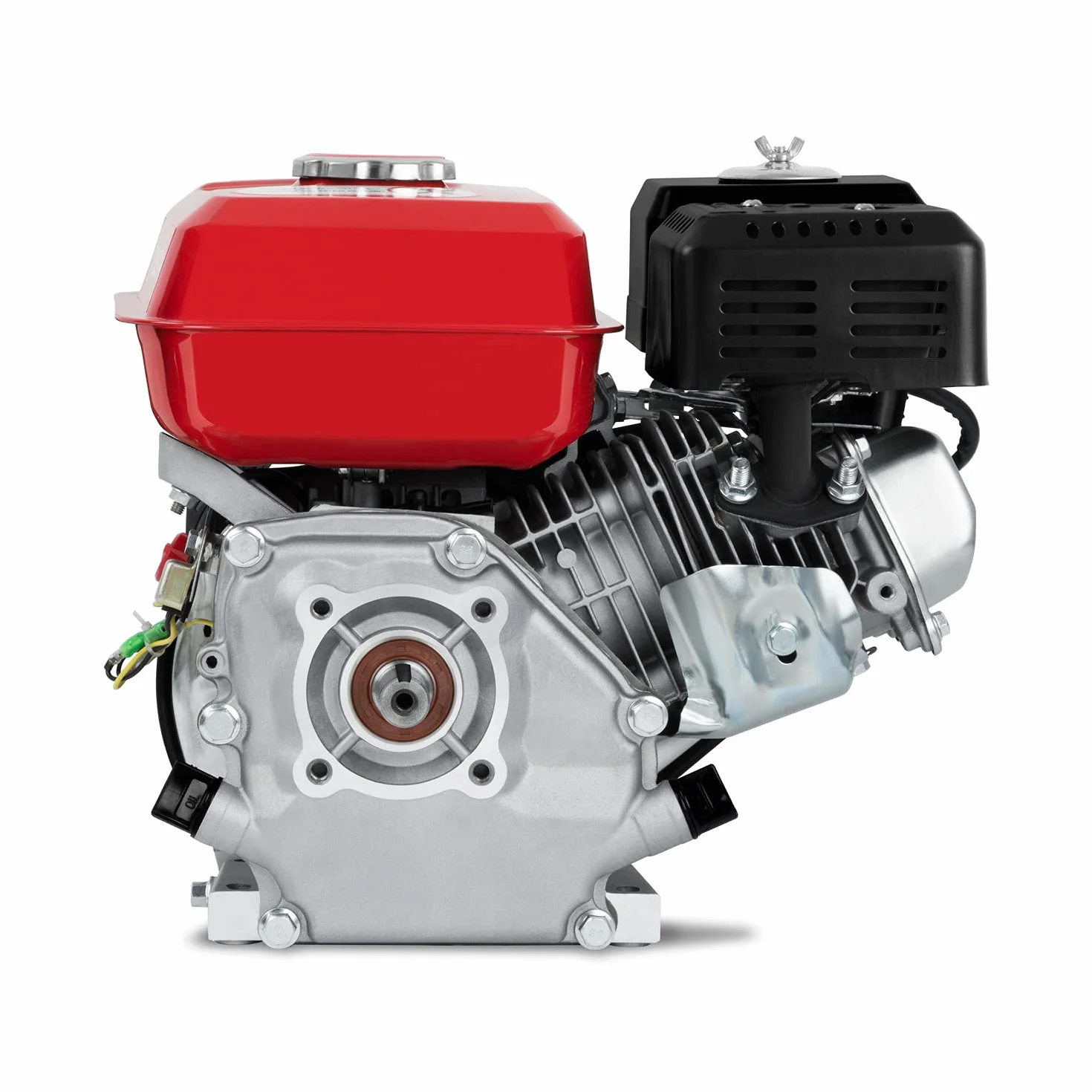 EBERTH 6,5 PS 4,8 kW Benzinmotor Standmotor Kartmotor Antriebsmotor mit 20 mm Ø Welle, Ölmangelsicherung, 4-Takt, 1 Zylinder Benzin Motor, 196 ccm Hubraum, luftgekühlt, Seilzugstart