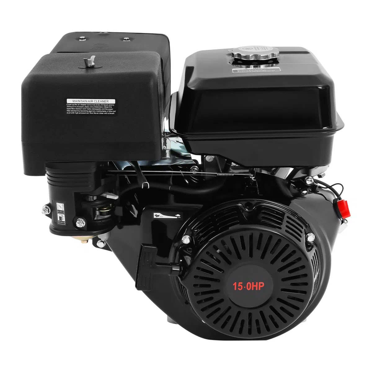 420CC 1Zylinder 4-Takt 15PS Benzinmotor, luftgekühlt Seilzugstart Viertakt-Benzinmotor, Kartmotor Standmotor Antriebsmotor, mit Ölmangelsicherung (Schwarz)