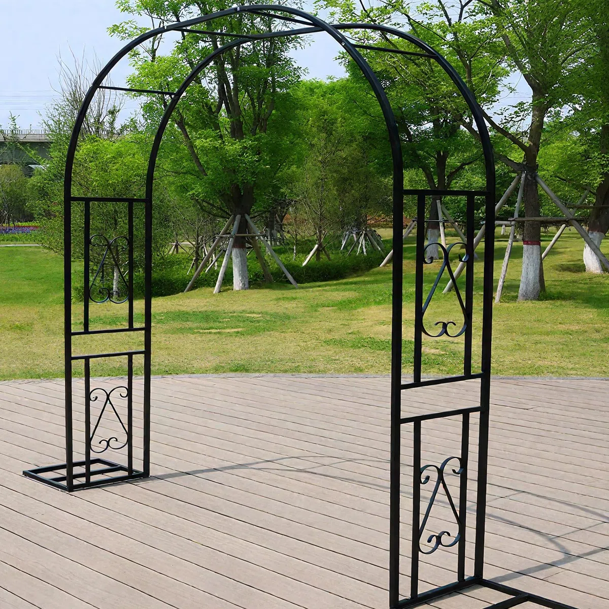 Torbogen Garten Metall stabil,Rankhilfe für Kletterrosen,Rosenbogen mit Pfeilern,Rankbogen für Kletterpflanzen als Blumenbogen,Gartendeko Pergola Ersatz(L220xW40xH230cm) Schwarz-A