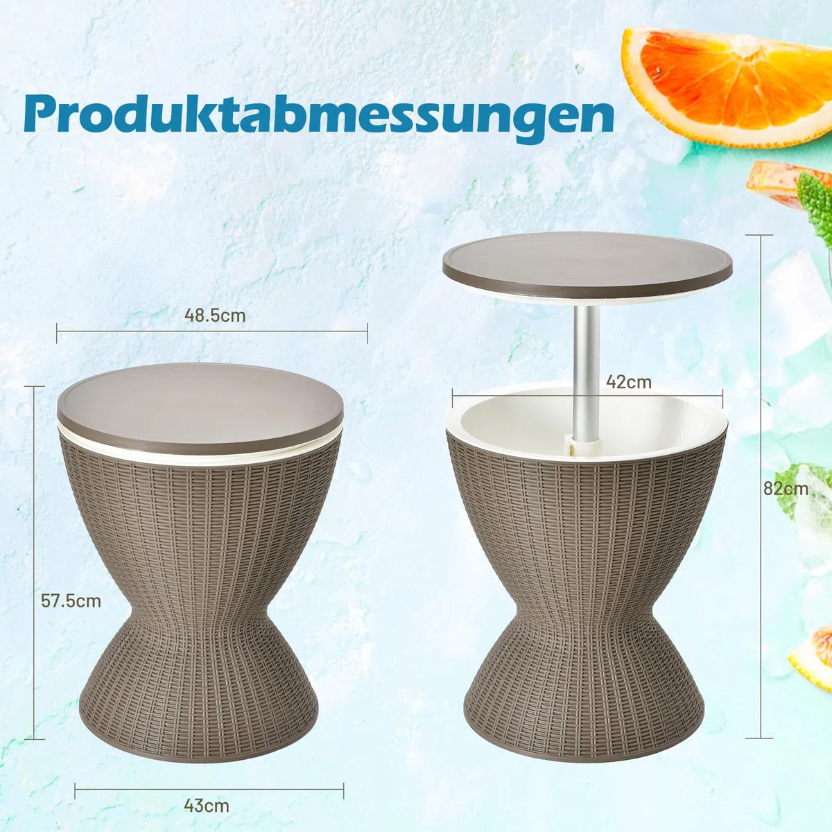 GYMAX Cool Bar 30L, 3-in-1 Beistelltisch mit ausziehbarer Tischplatte für Getränke & Snacks, Getränkekühler in Rattan-Optik, Bier- & Weinkühler für Garten, Terrasse & Balkon (Braun)