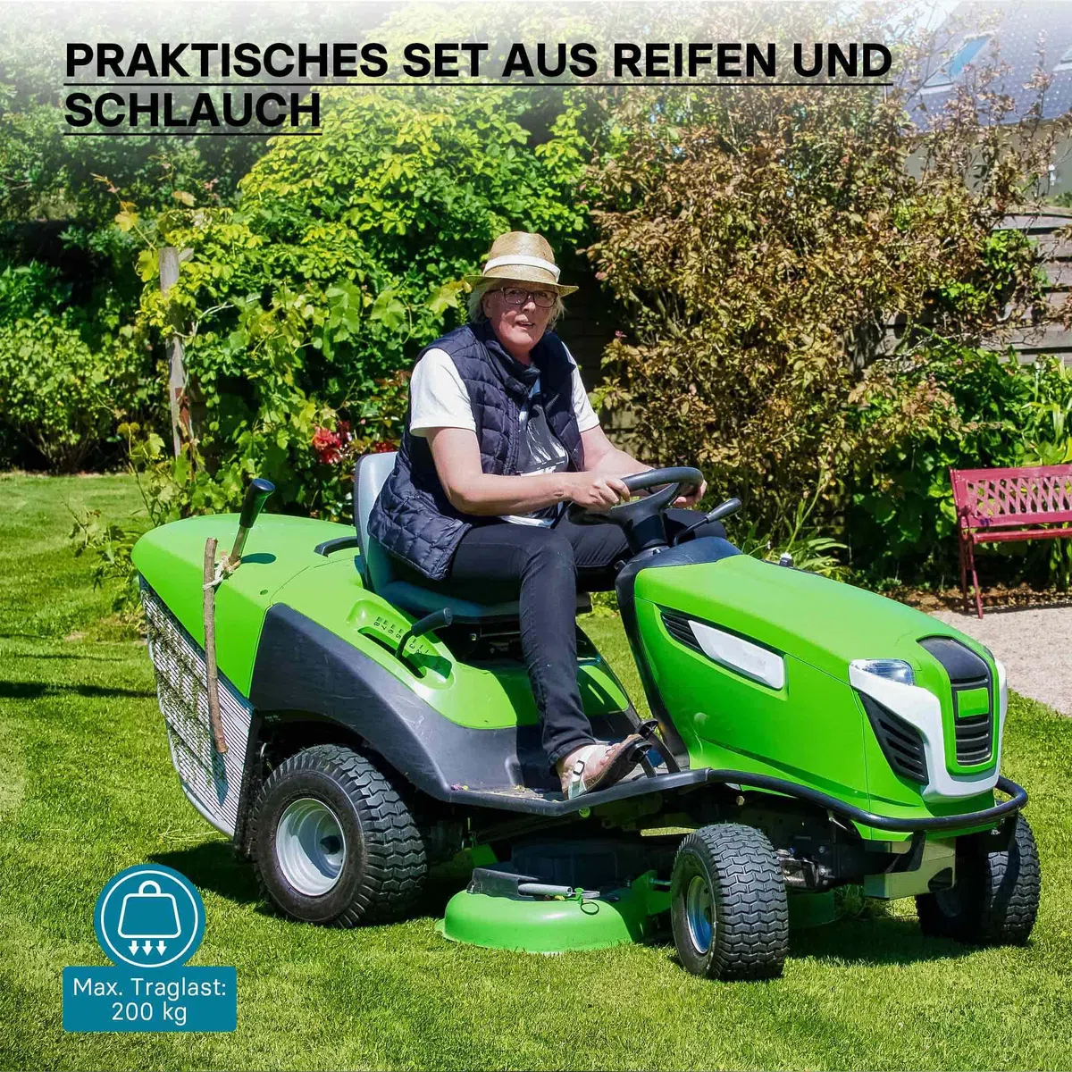 Wiltec 2x Reifenmantel 2x Schlauch für Aufsitzmäher/Rasentraktor 15x6.00-6 4PR Winkelventil