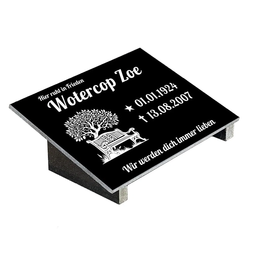 Grabplatte mit Inschrift aus Granit, personalisierbar Gedenktafel für Urnengrab, Grabstein für 1-2 Pers., Urnengrabstein N6 (30x40cm mit Stützen)