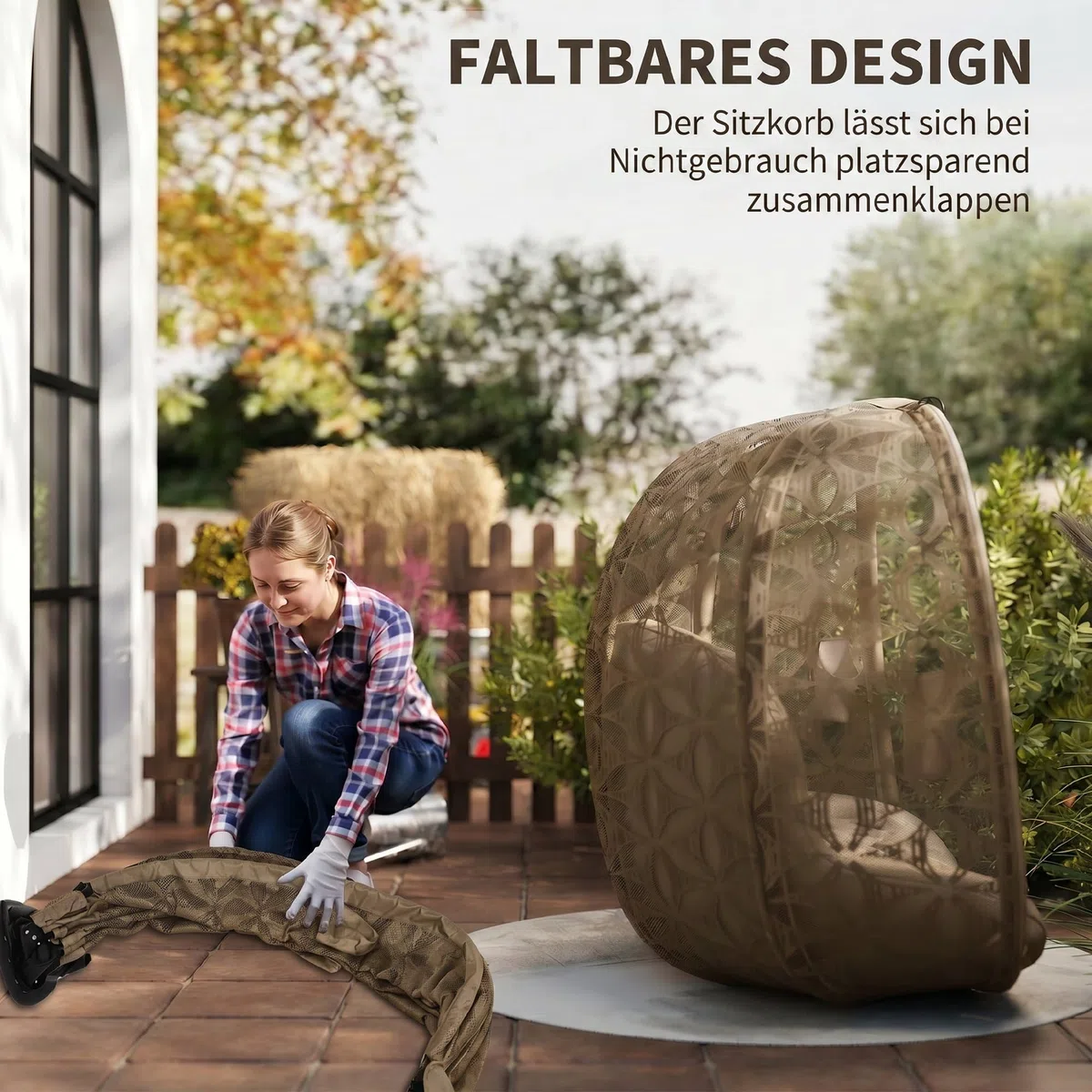 Outsunny Hängesessel mit Gestell für 2 Personen faltbar Hängekorb mit dick Kissen Getränkehaltern Sicherheitsgurt, XXL Eiförmiger Hängeschaukel bis 240 kg Schaukelsessel für Indoor Outdoor Garten Sand