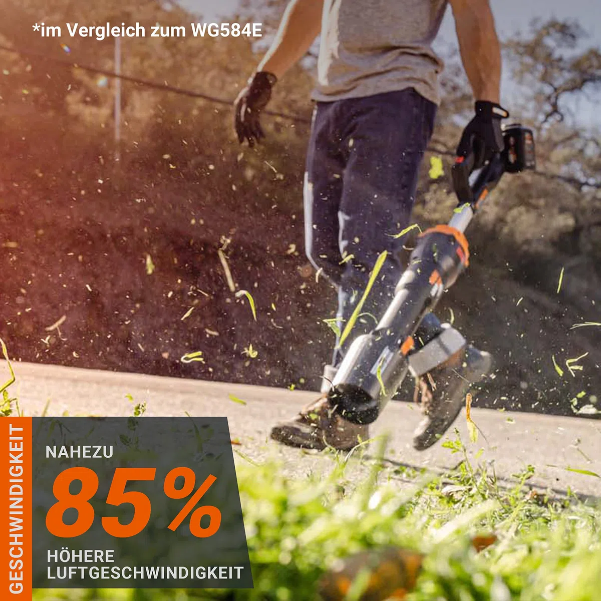 WORX NITRO 40V Profi Akku-Laubbläser WG585E.9 - starker bürstenloser Motor - 3 Geschwindigkeiten & 2 Modus - 266km/h Luftgeschwindigkeit - 1053m³/h Luftmenge - leicht & kompakt - ohne Akku & Ladegerät