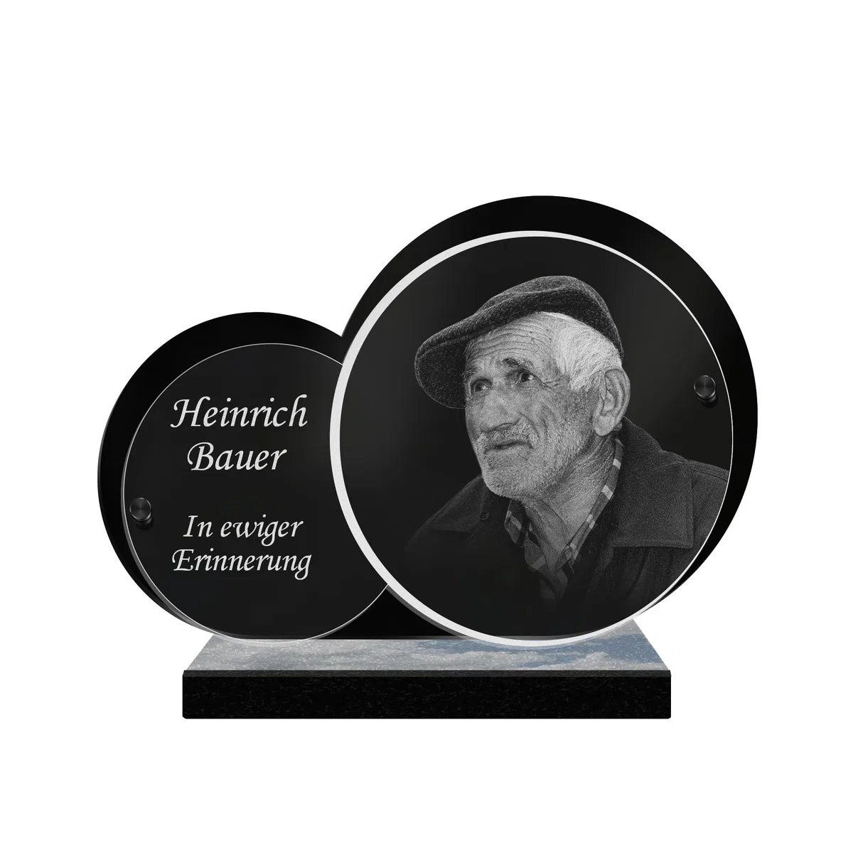 ETERNEL - Personalisierte Grabplatte Doppelkreis - Foto und Text anpassbar, lasergravierte Grabplatte zur Ehrung, Plexiglass, Friedhofsplatte, Totenplatte, Beerdigungen, Trauer
