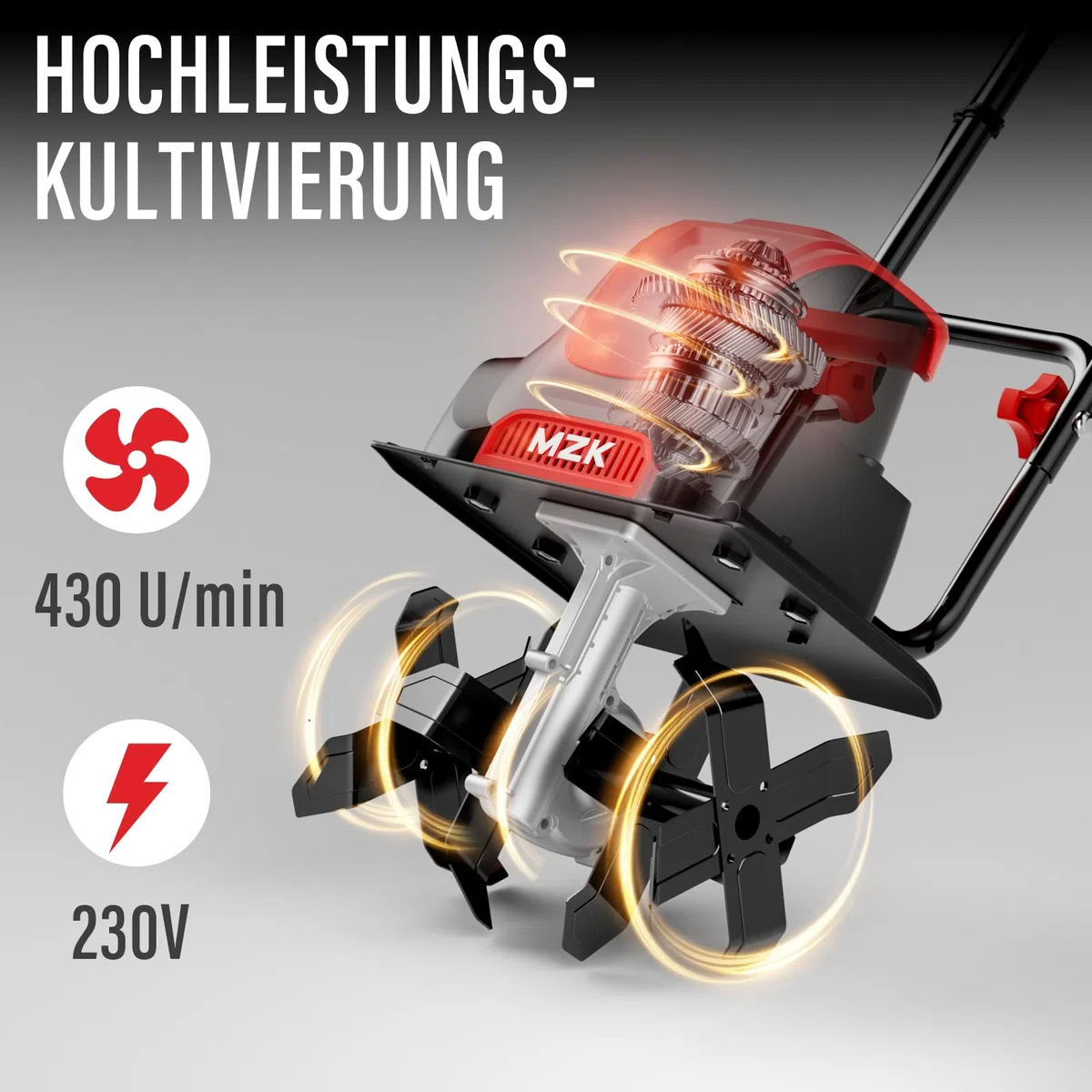 MZK 31 cm Breite 1200 W Elektrische Gartenfräse/Bodenhacke, 21 cm Arbeitstiefe, leistungsstarker und Leichter Kultivator, Elektro-Bodenfräse für Rasen/Gartenböden