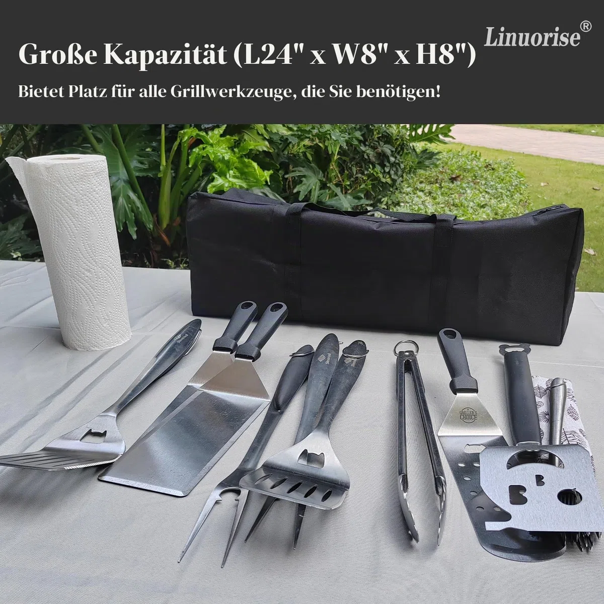 Aufbewahrungstasche für Grillutensilien, Grillzubehör, Aufbewahrung von Grillwerkzeugen, Werkzeugaufbewahrung für Grillutensilien, Tragetasche für Outdoor-Camping, Grill, extra großes Fassungsvermögen