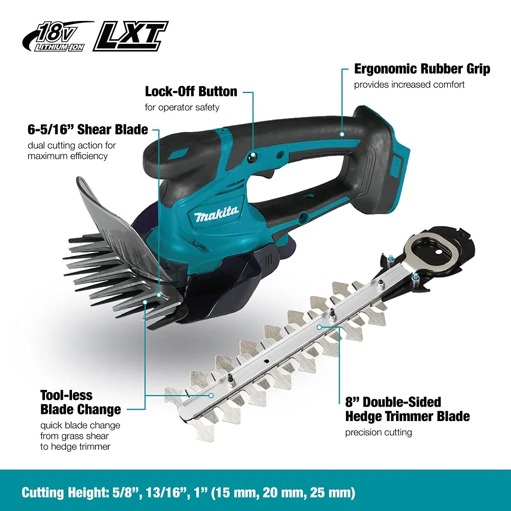 Makita DGA517Z Akku-Winkelschleifer 18 V mit Paddleschalter (ohne Akku, ohne Ladegerät), Bunt & DUM604ZX Akku-Grasschere 18V (ohne Akku, ohne Ladegerät)