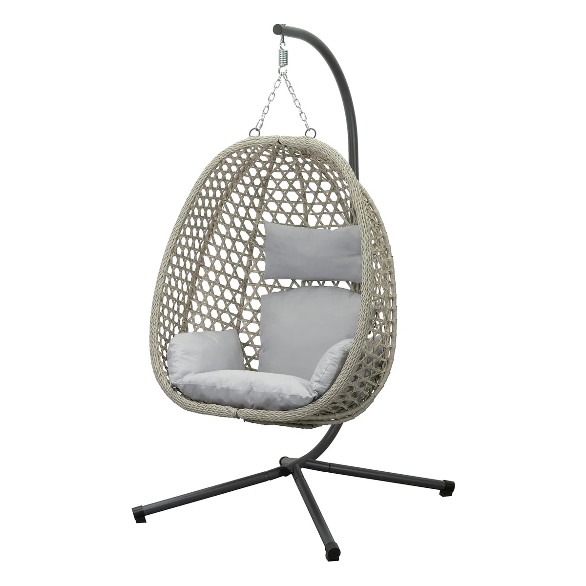 Koll Living Outdoor Hängesessel Luna | Rattanoptik Beige/Grau | Wetterfester Gartensessel mit Stahlgestell & Komfortkissen | UV-beständig & wasserabweisend | 95 x 103 x 197 cm