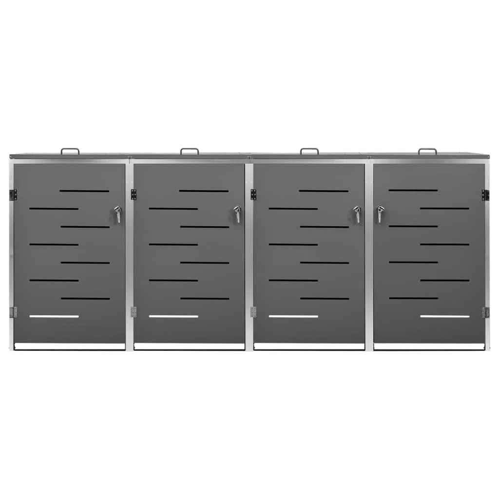 Mülltonnenbox für 4 Tonnen 276,5x77,5x115,5 cm Rahmen aus Edelstahl Mülltonnenverkleidung Müllbox Mülltonne Müllcontainer Gartenbox Gerätebox Mülltonnenschrank Anthrazit