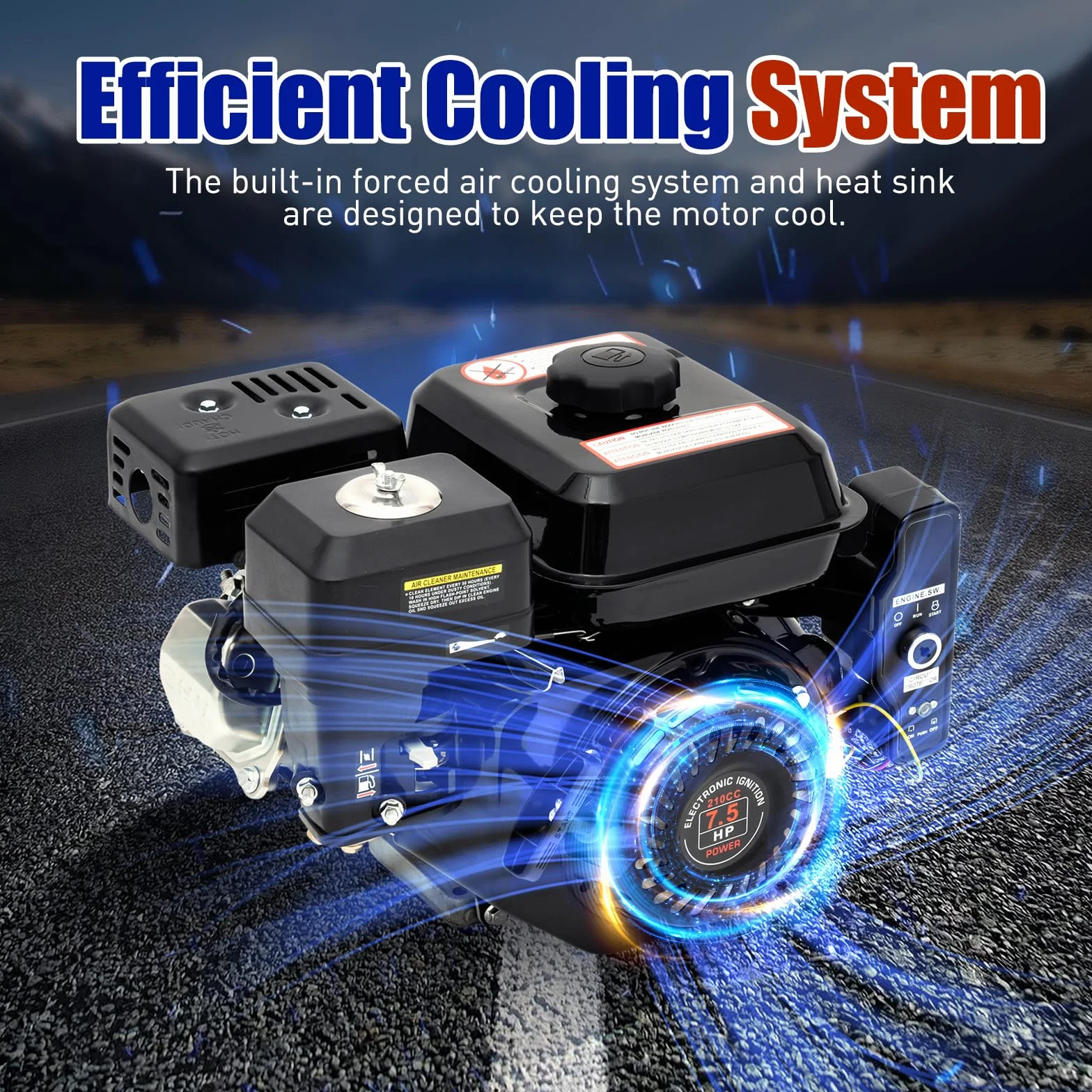 7,5 PS 212CC 4-Takt Benzinmotor mit E-Starter, Kartmotor, Standmotor, Industriemotor, 3600 U/min, 20mm Welle, Ölmangelschutz, für Go-Karts, Mikrotillern, Reinigungsmaschinen