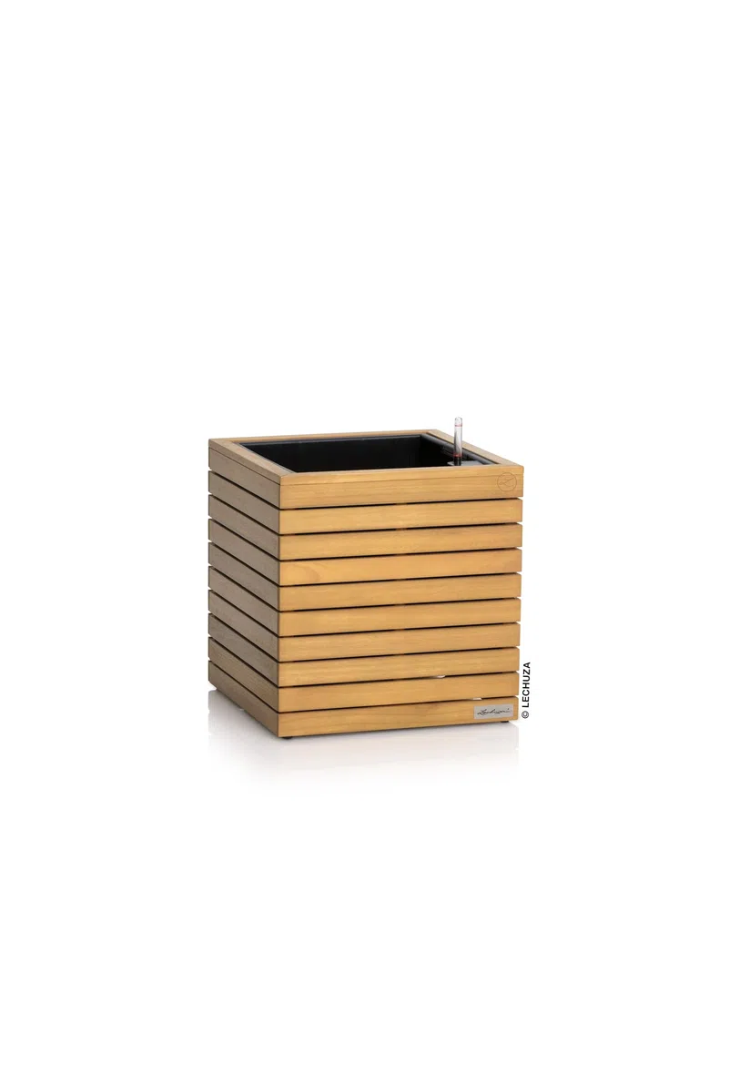 LECHUZA-Pflanzgefäß PALO Natural Wood 45 Low Eukalyptusholz, Pflanzgefäß mit Bewässerungssystem, Wasserstandsanzeiger und Pflanzeinsatz, Echtholz-Oberfläche, 44 x 44 x 46 cm, 16772