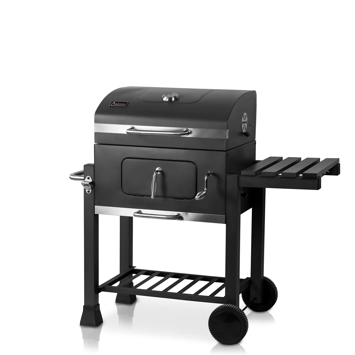 ACTIVA Holzkohlegrill Angular Guss inkl. Gusseisenrost & wetterfester Abdeckhaube I Holzkohlegrill mit Deckel, verstellbarer Kohlewanne & Thermometer I Grillwagen