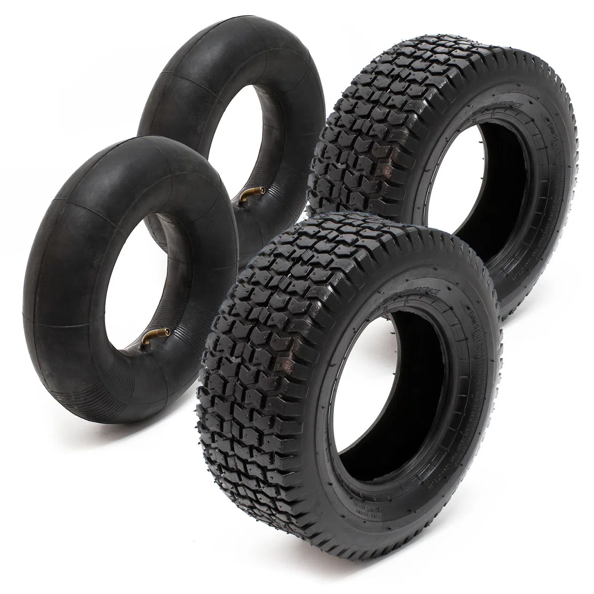 Wiltec 2x Reifenmantel 2x Schlauch für Aufsitzmäher/Rasentraktor 18x8.50-8 4PR Winkelventil