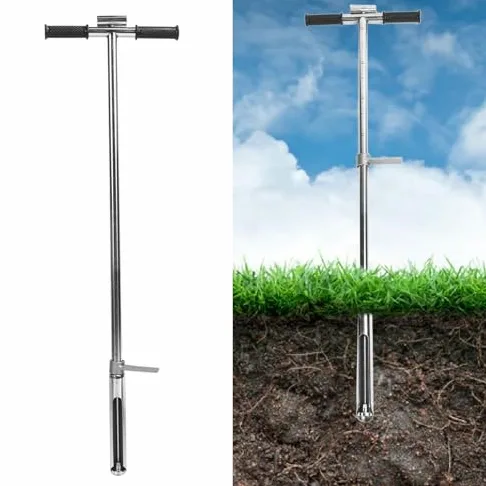 Bodenprobenehmer, 105cm Bodenprobe Sonde Edelstahl Bodensonden-Probenehmer mit Auswerfer-Fußpedal und T-Griff für Rasen Garten Bauernhof