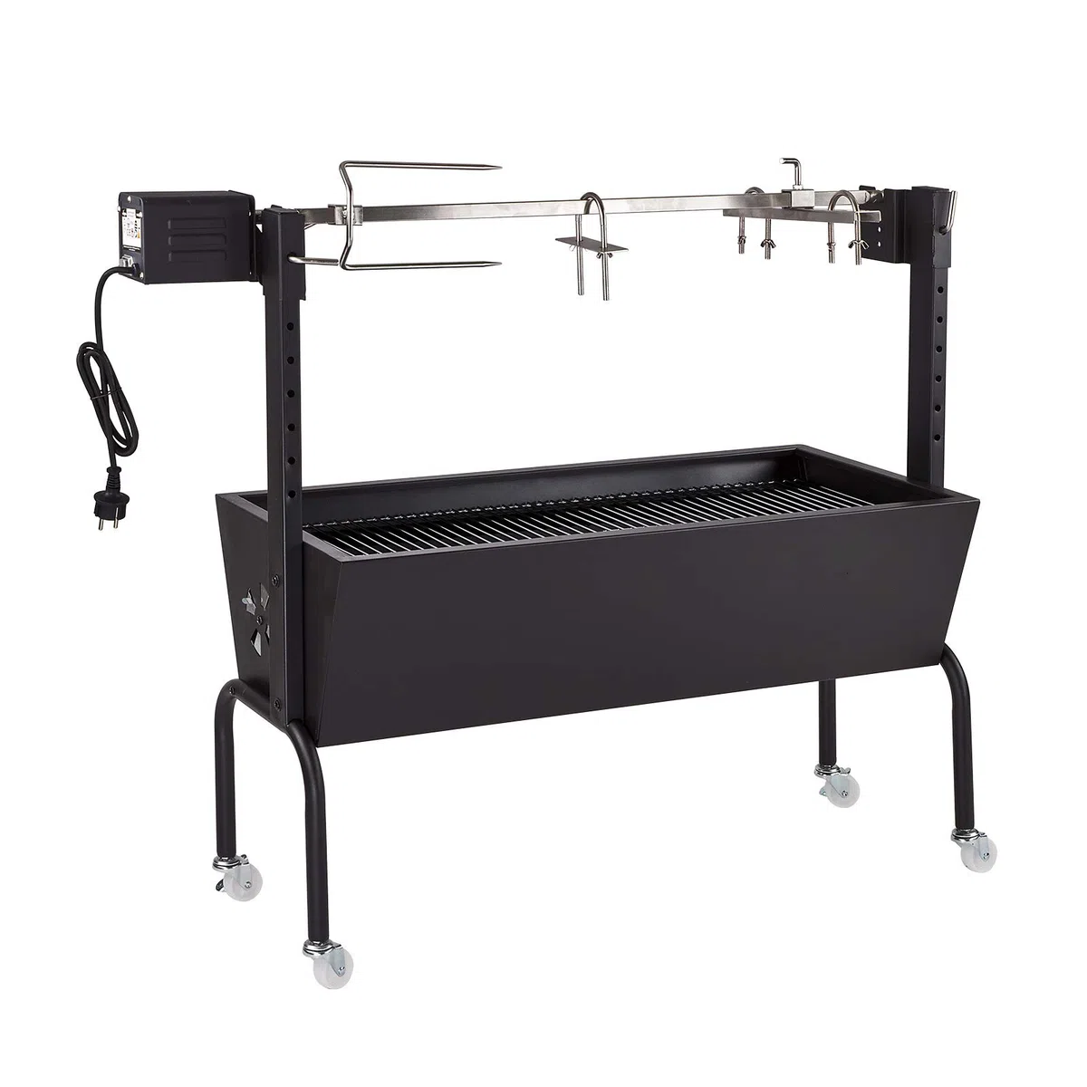 DEMA Spanferkelgrill Normandie – Lammgrill, BBQ Grill, Grillwagen, Spießgrill – 85 cm, mit Motor, robust, langlebig – für Spanferkel, Lamm, Outdoor