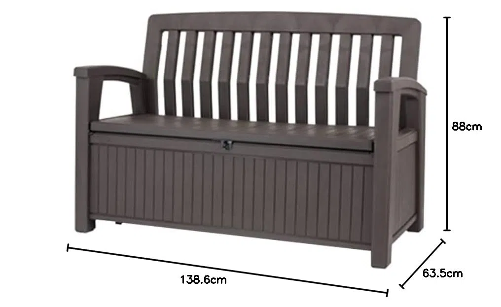 Keter Kissenbox, regenfest, Gartenkissenbox Patio Bank, Espresso braun, 138,6 x 63,5 x 88 cm, 227 L, Kissenbox wetterfest