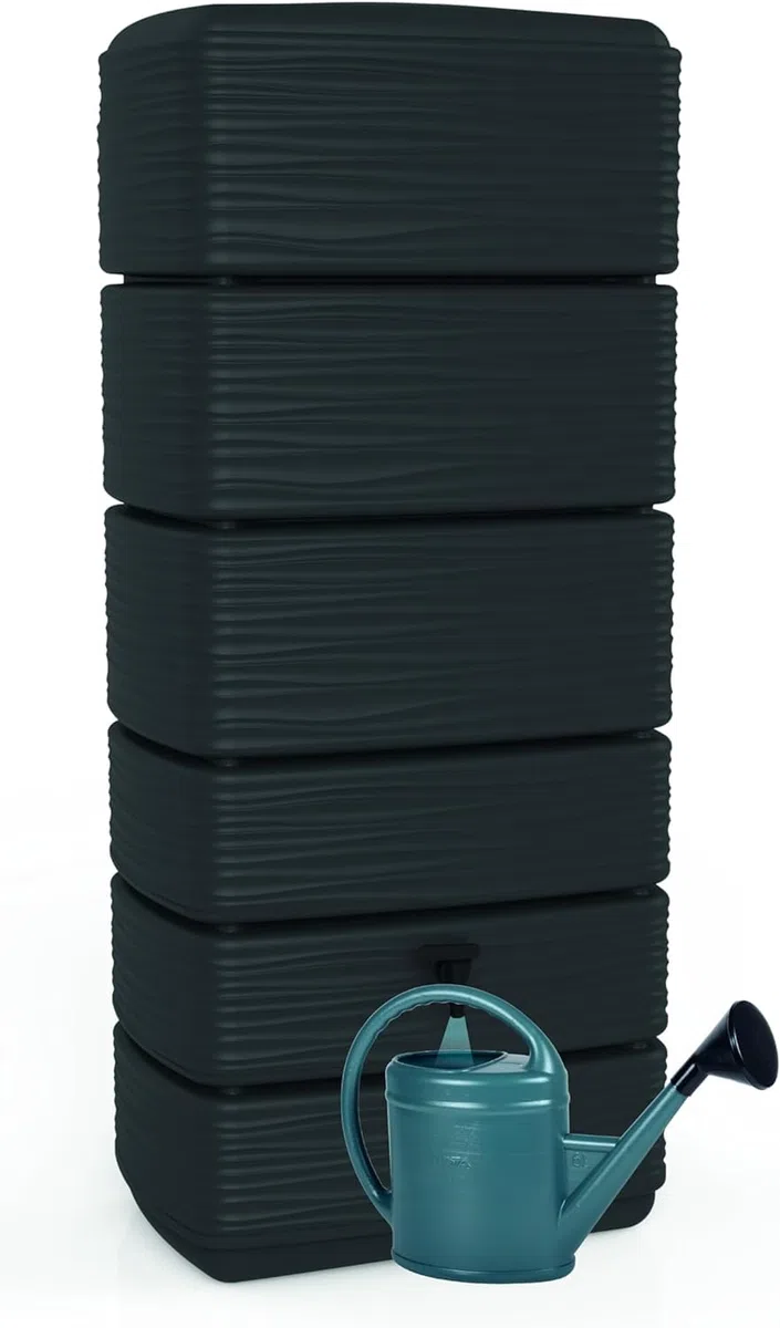 Ondis24 Regenwasser Wandtank Regenfass Eco 300 Liter Graphit anthrazit inkl. Wasserhahn