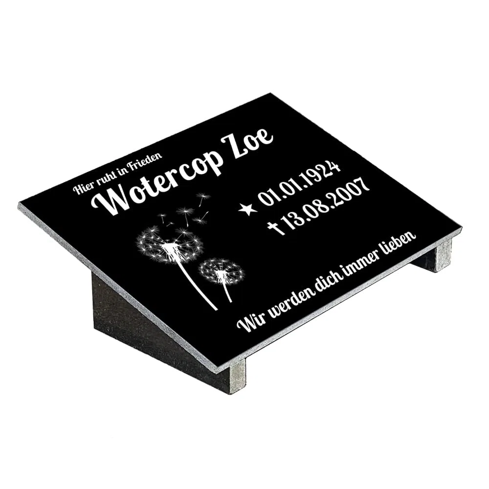 Grabplatte mit Inschrift aus Granit, personalisierbar Gedenktafel für Urnengrab, Grabstein für 1-2 Pers., Urnengrabstein N7 (30x40cm mit Stützen)