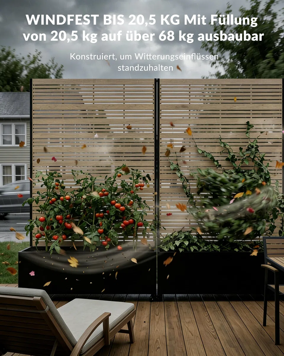 Hochbeet mit Sichtschutz, Metall Pflanzkasten mit Rankgitter und Rollen, freistehender Pflanzkübel 33cm tief, wetterfest für Blumen und Kletterpflanzen - Ideal für Garten, Balkon und Terrasse