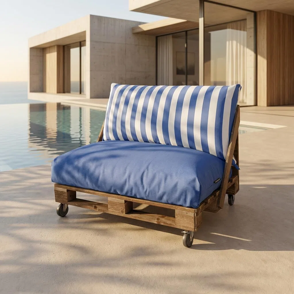 Happers Palettenkissen Toldotex Set 120x80 + 120x45 Himmelblau