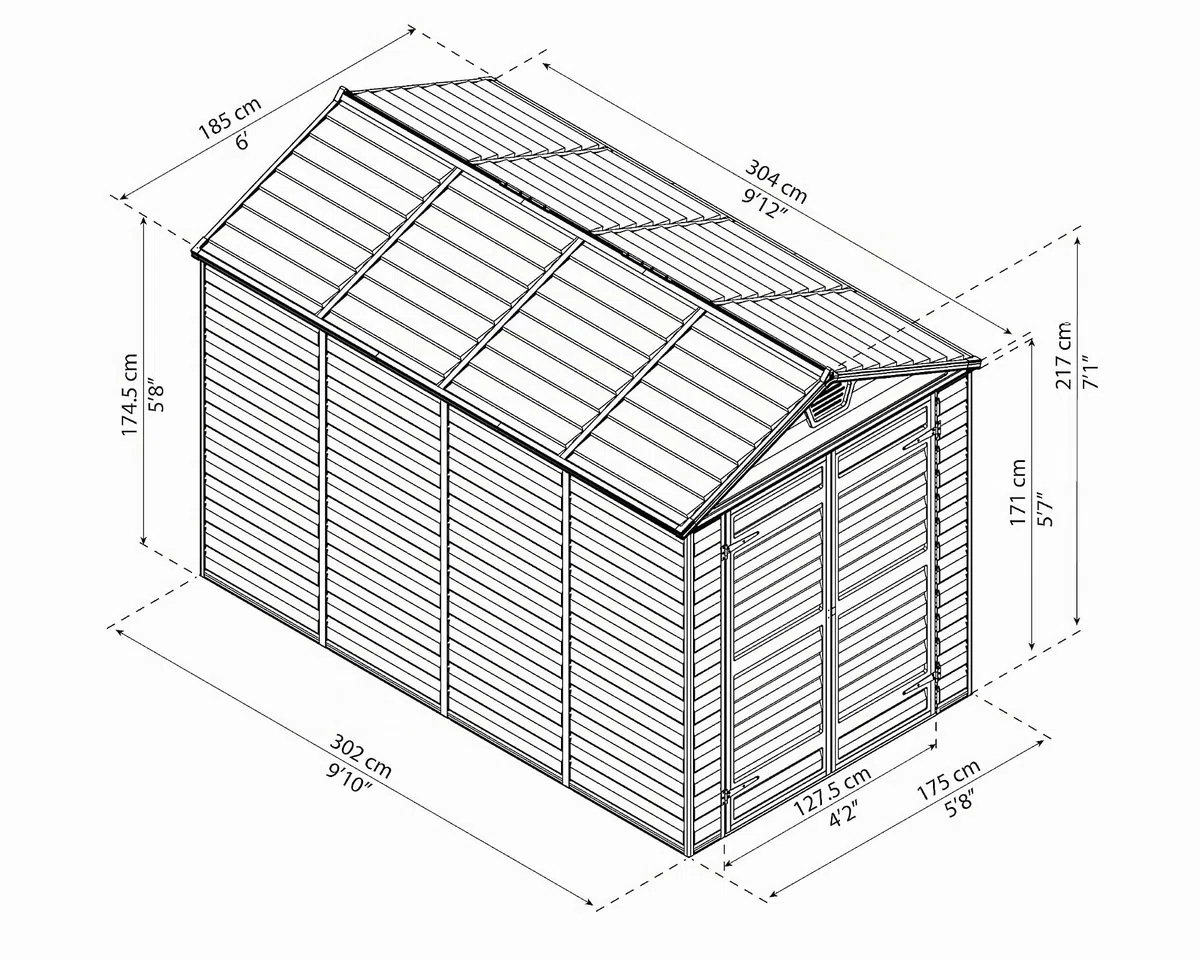 Canopia by Palram Gerätehaus Garten Skylight 6x10 Geräteschuppen Metall 185 x 304 cm Anthrazit Polycarbonatplatten rostbeständig UV-Schutz