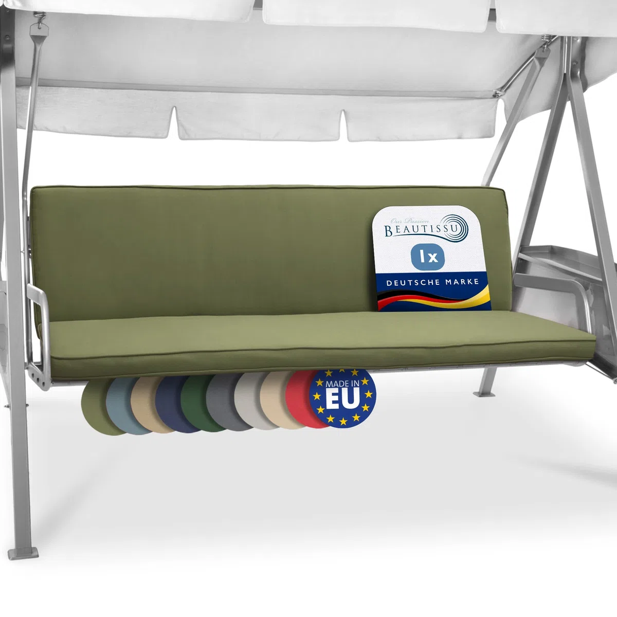 Beautissu Hollywoodschaukel 3 Sitzer Polsterauflagen 2er Set Sitzkissen & Rückenkissen 180x50cm – Waschbare Outdoor Auflage für Hollywoodschaukel Sitzpolster Olivgrün mit Reißverschluss – Loft HS