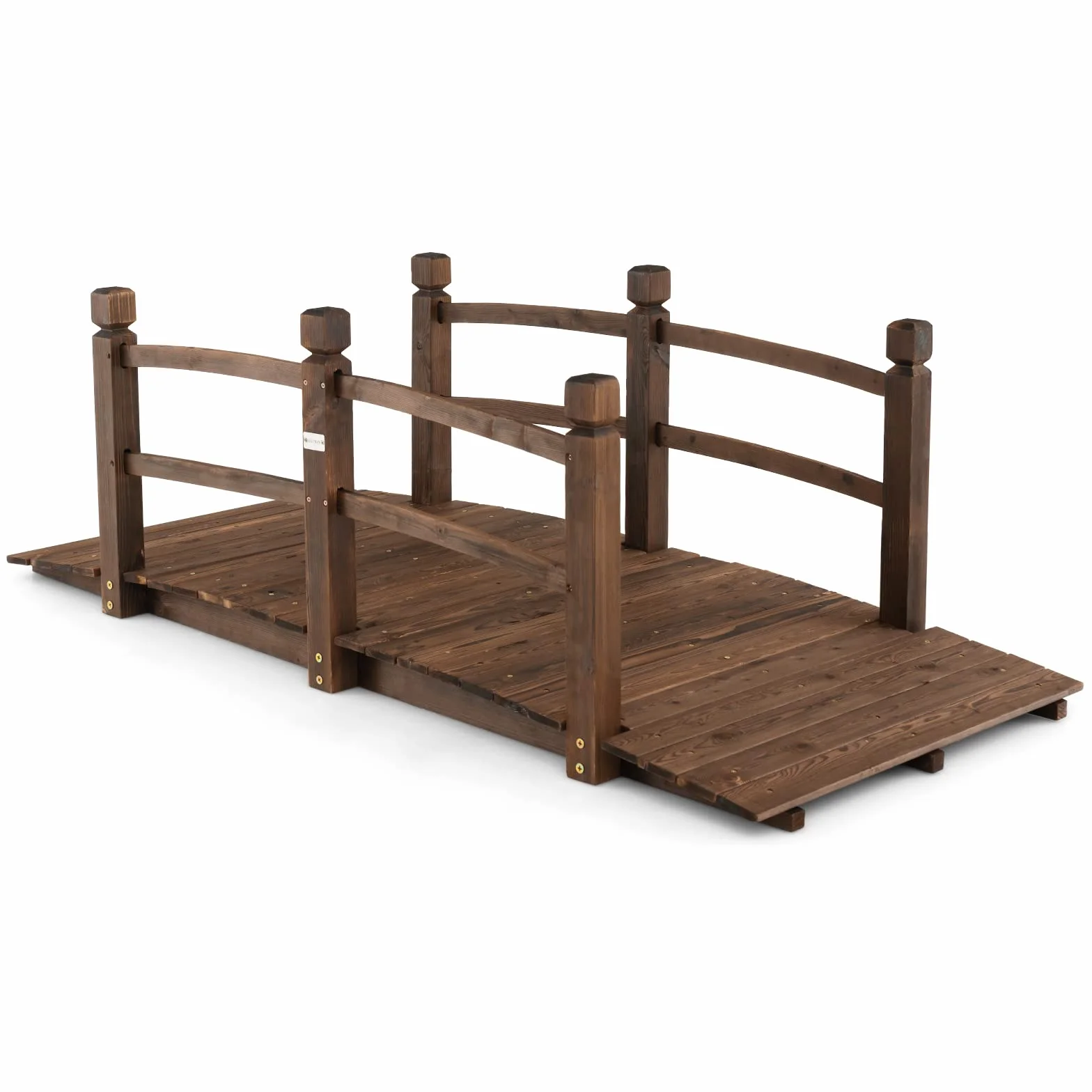 RELAX4LIFE Gartenbrücke aus Tannenholz, Teichbrücke mit Geländer, Holzbrücke bis 150kg belastbar, Zierbrücke für Garten Teich Terrasse Hof, 171,5 x 75,5 x 58 cm, Dunkelbraun