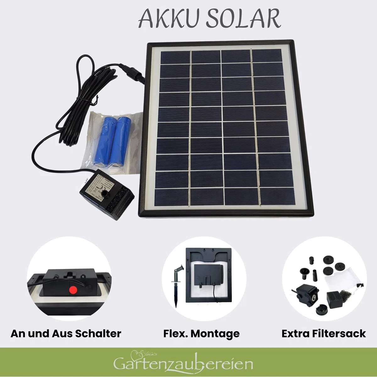 Storm's Gartenzaubereien Wasserspeier Frosch aus Gusseisen mit Akku Solarpumpe 16cm Laufzeit ohne Sonne 4-5 Stunden
