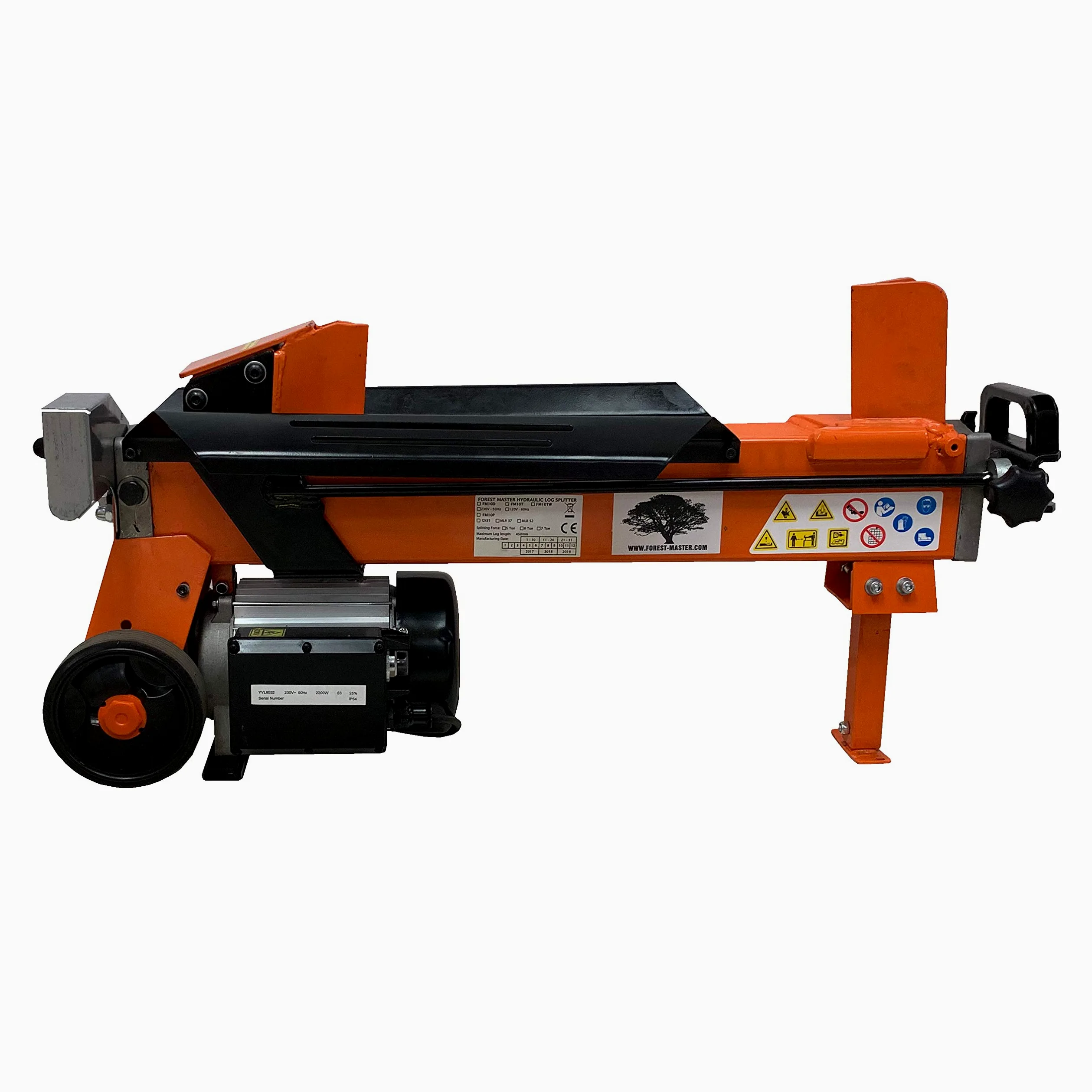Forest Master FM10D-7-TC Elektrischer Holzspalter 7 Tonnen-DuoCut-Klinge-vorgefüllt, gebrauchsfertig-Ramstop-CE/UKCA-Werkbank und Schutz
