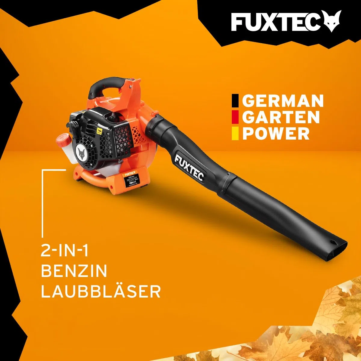 FUXTEC Benzin Laubbläser 2in1 FX-LB126 inkl. 2 Blasrohre – Auf Laubsauger erweiterbar – 2-Takt Motor – getestet Oberklasse 1,4 – Blasgeschwindigkeit 71 m/s