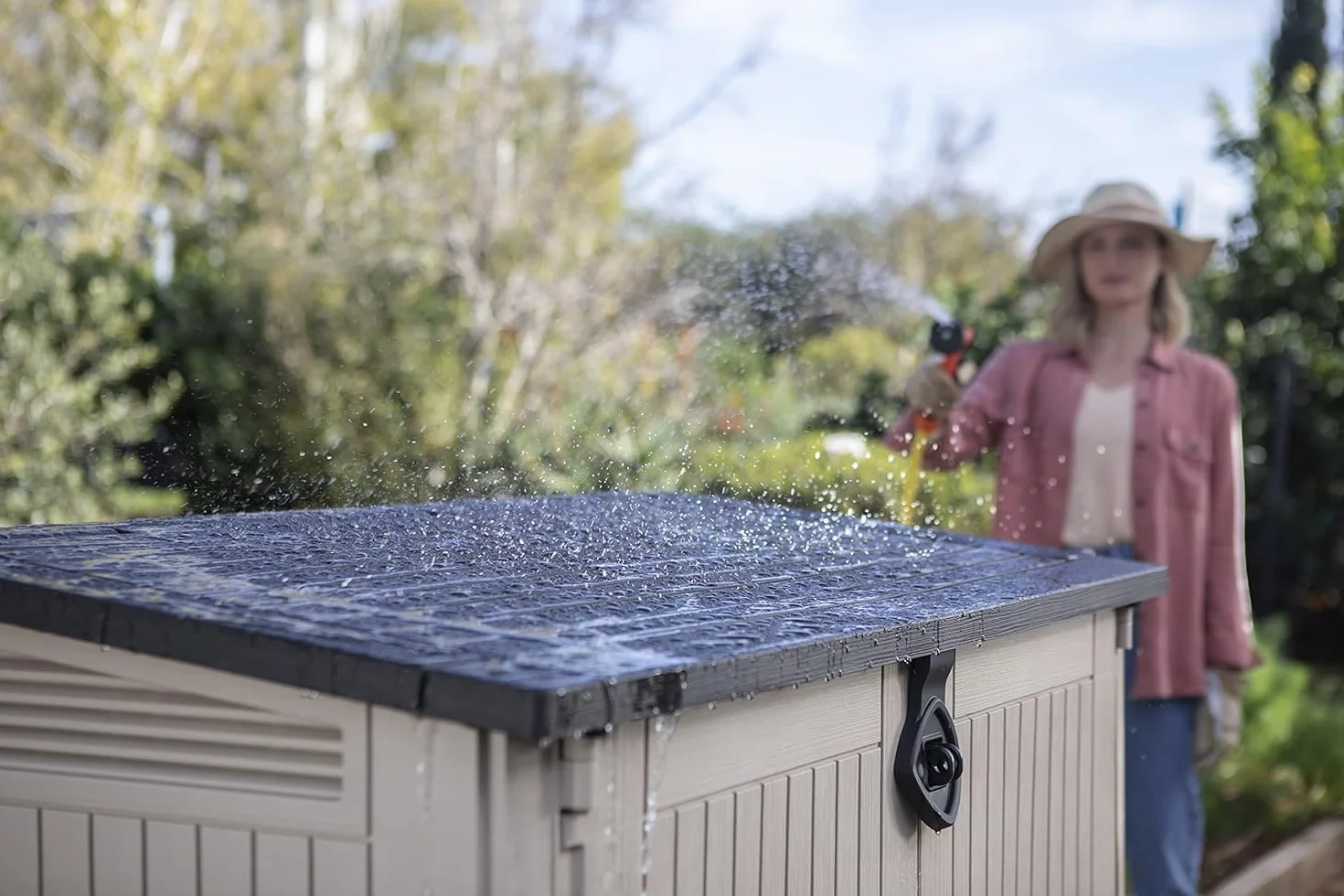 Keter 17197253 Store It Out Midi Gartenlager aus Kunststoff, Schuppen, Beige und Braun, 845 L, 130 x 74 x 110 cm