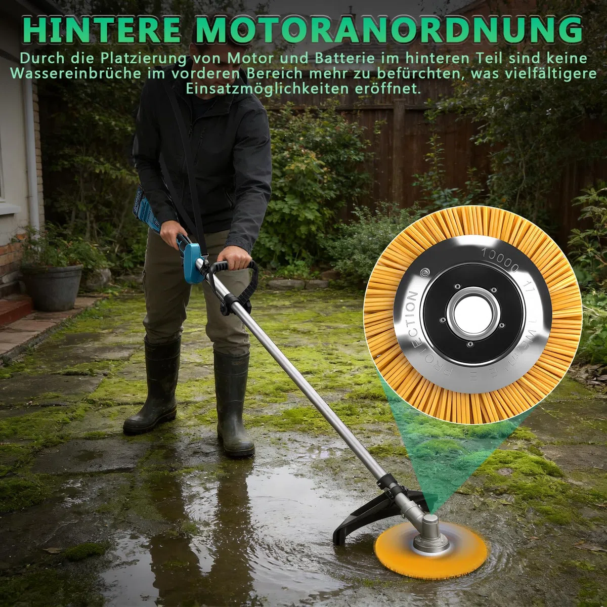 7-IN-1 Akku Rasentrimmer mit 2 x 4Ah Akkus, 1380W Bürstenloser Freischneider Akku mit 7 Klingen und Schulterriemen, 18800 U/min Elektrisch Motorsense für Garten, Rasen & Hofpflege